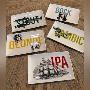 Crate & Barrel Craft Beer Barware Appetizer Plate Set Stout Bock Blonde IPA Lamb